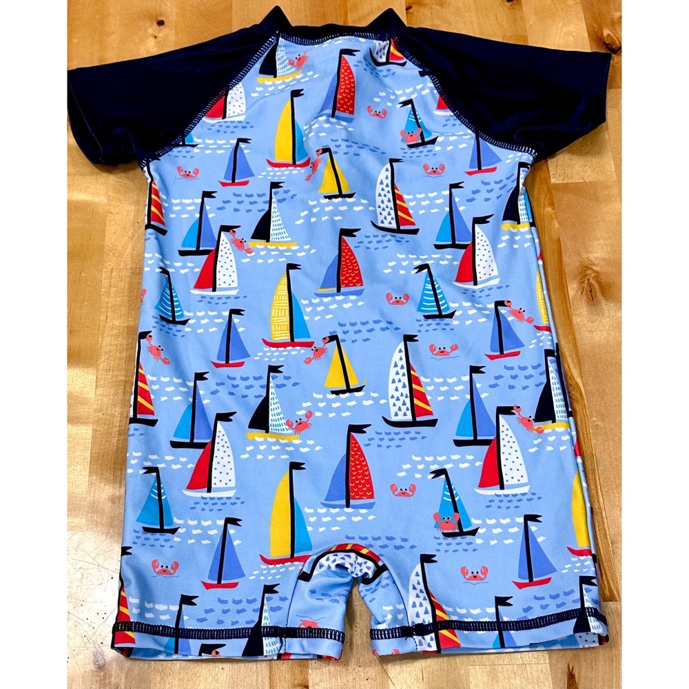 Andy & Evan Rash Guard Swimsuit Toddler 24M Blue Sailboat Excellent Nautical Zip - Picture 3 of 4